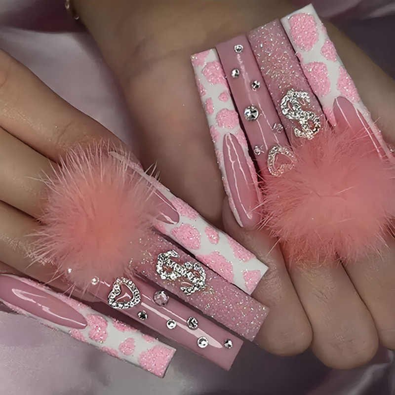 Nail Art Pink - 24Pcs Extra Long Square Press on