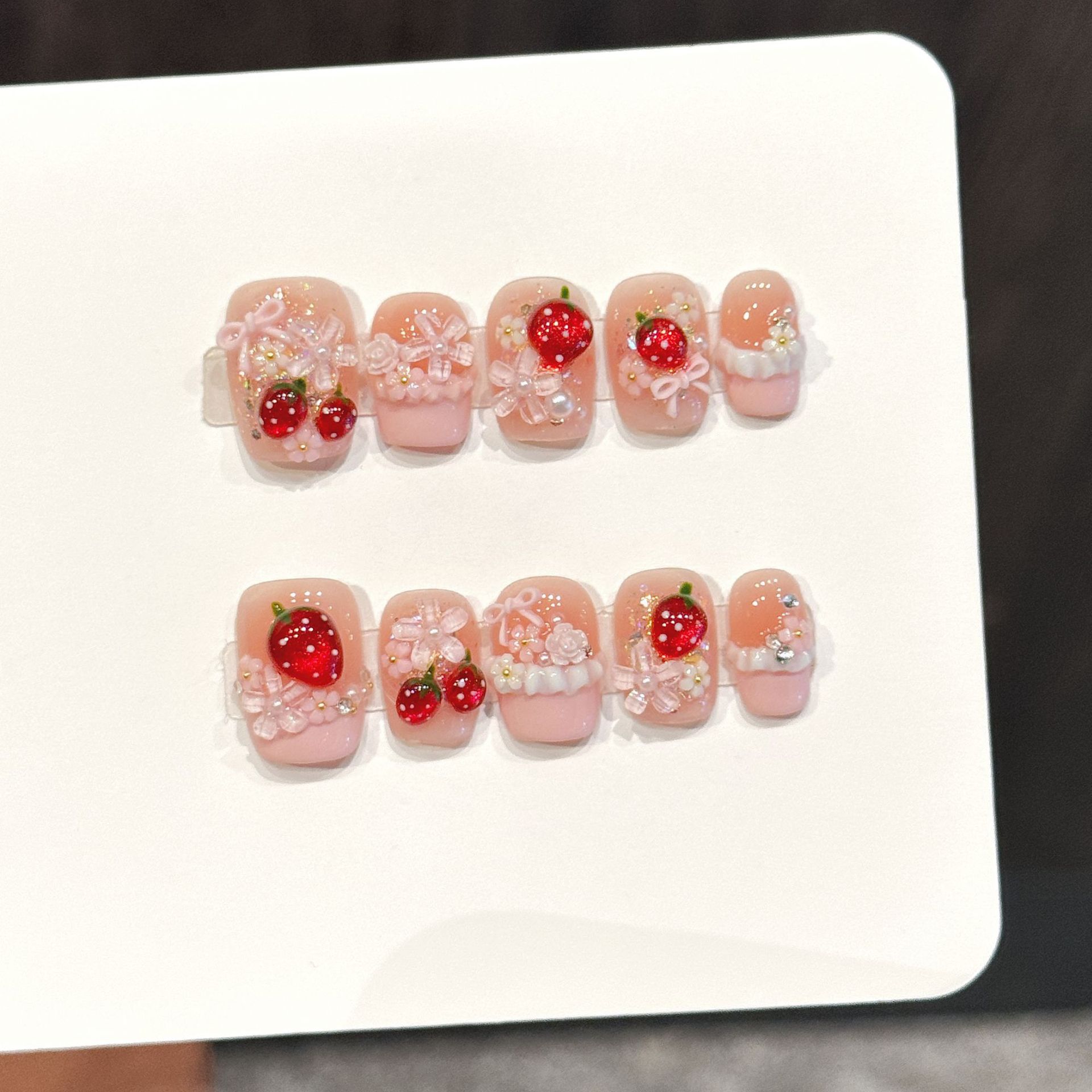 Nail Art Xs - 10pcs Cute Red Strawberry Press On
