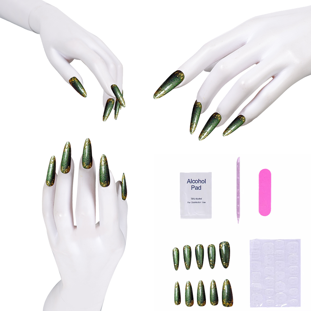 Green Press-on Nails with glit - огляд і ціна Nail Art Press On
