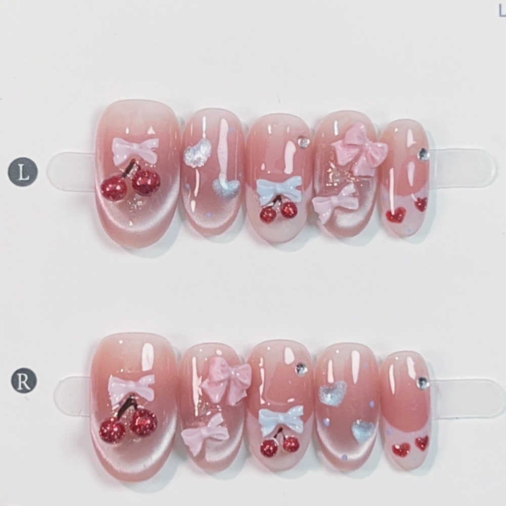 10pcs Cat's Eye Handmade Fake  - огляд і ціна Nail Art Pink