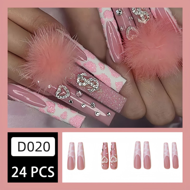 24Pcs Extra Long Square Press  - огляд і ціна Nail Art Pink