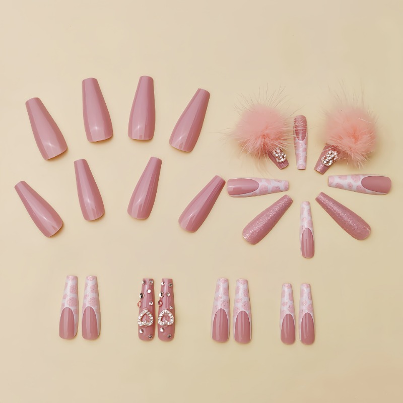 24Pcs Extra Long Square Press  - огляд і ціна Nail Art Pink