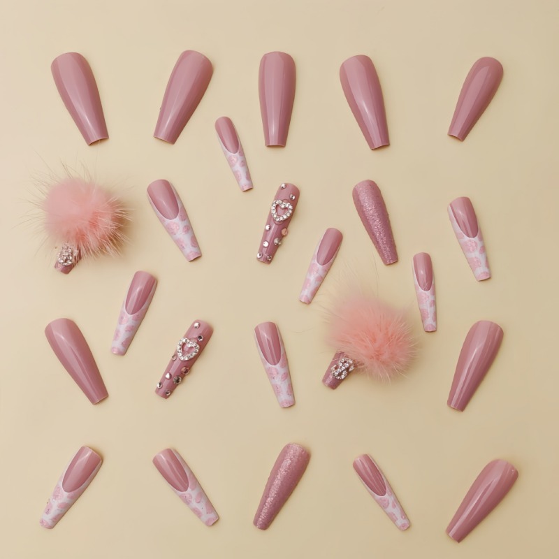 24Pcs Extra Long Square Press  - огляд і ціна Nail Art Pink