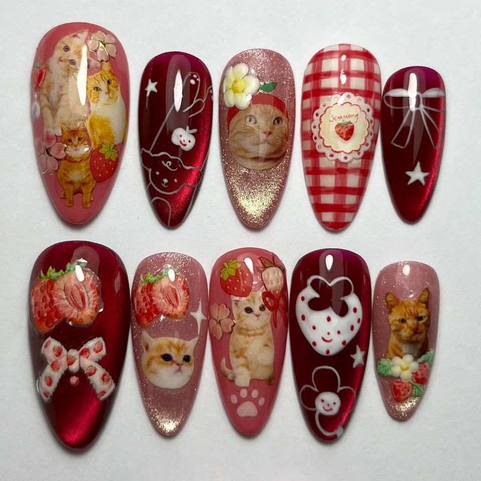 24pcs Strawberry Cat's Eye Pre - огляд і ціна Nail Art Cat Eye