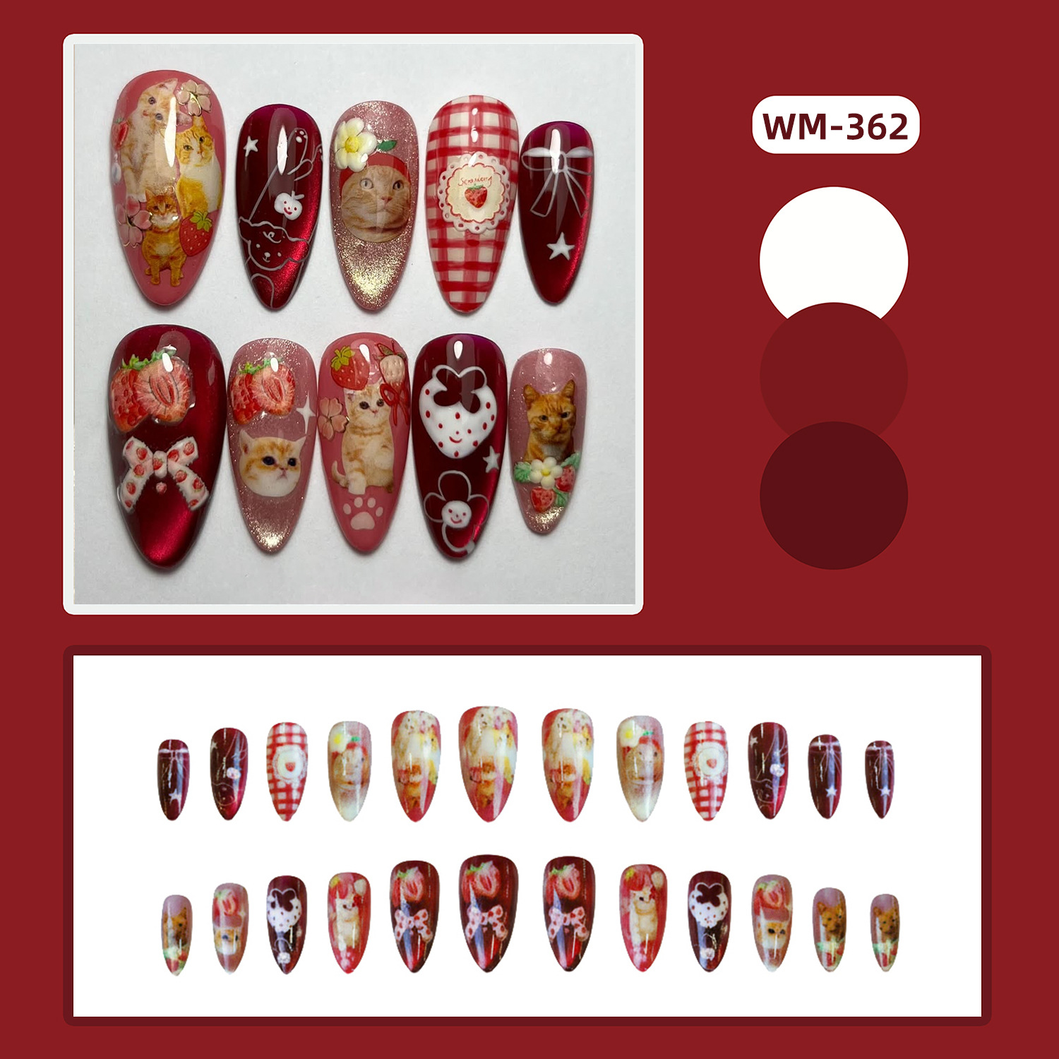 24pcs Strawberry Cat's Eye Pre - огляд і ціна Nail Art Cat Eye